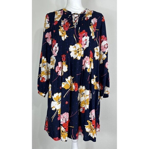 Old Navy Pullover Navy Multi Color Floral Print Swing Dress Size Medium (8/10) - Picture 2 of 13
